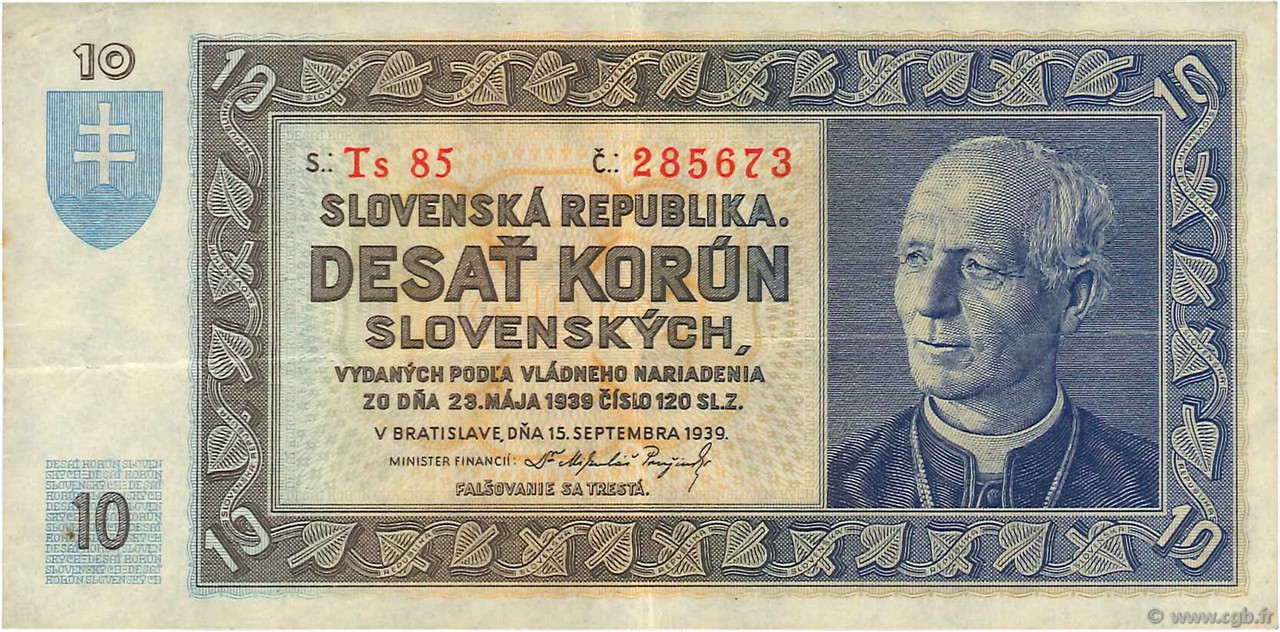 10 Korun SLOVACCHIA  1939 P.04a q.SPL