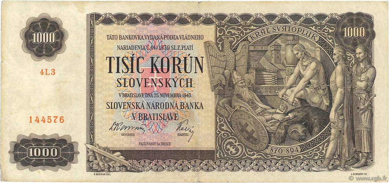 1000 Korun SLOVAKIA  1940 P.13a VF-