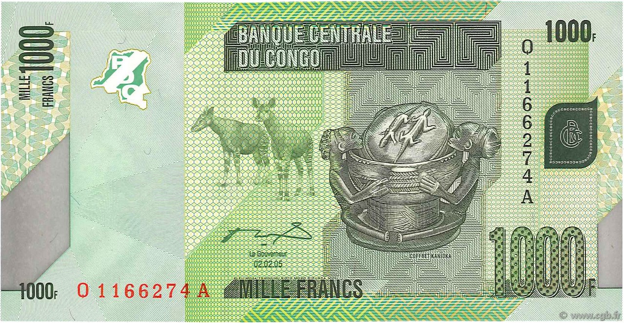 1000 Francs REPúBLICA DEMOCRáTICA DEL CONGO  2005 P.101a FDC