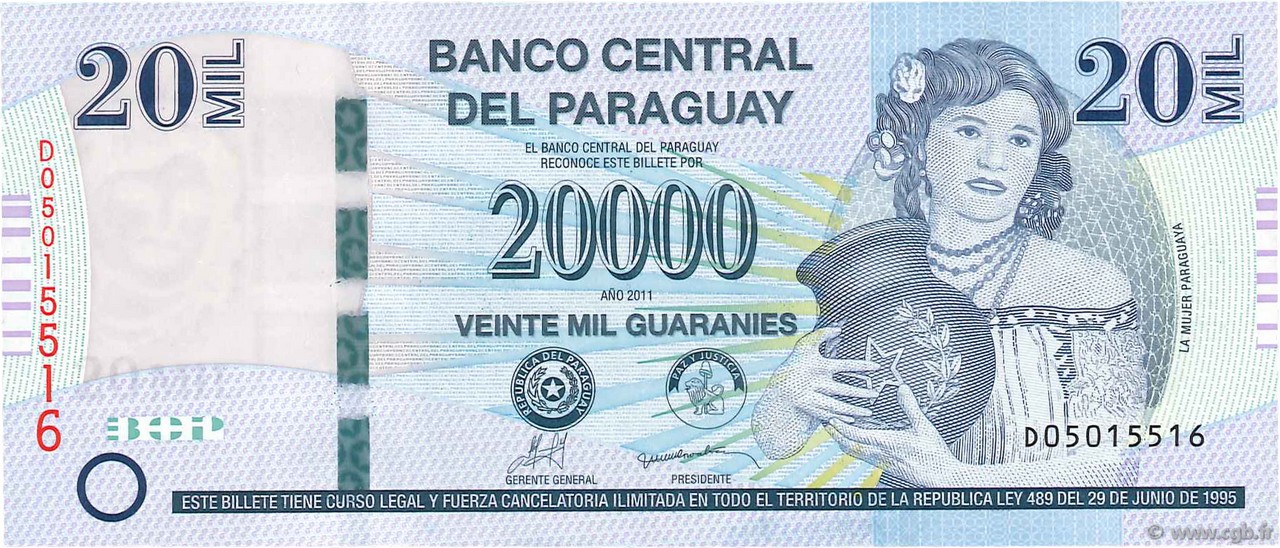 20000 Guaranies PARAGUAY  2011 P.230c UNC