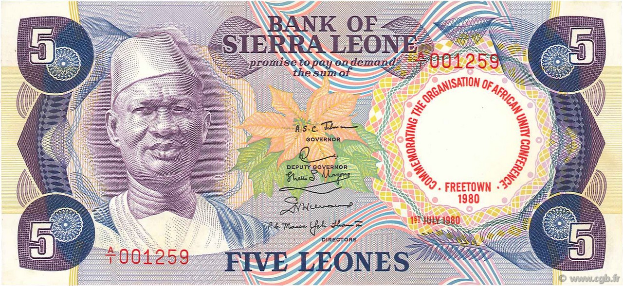 5 Leones SIERRA LEONE  1980 P.12 UNC-