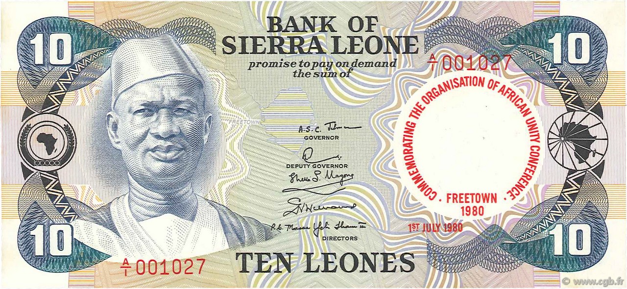 10 Leones SIERRA LEONA  1980 P.13 SC+