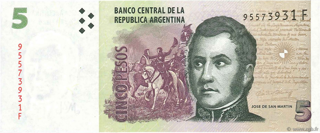 5 Pesos ARGENTINA  2010 P.353(var) UNC
