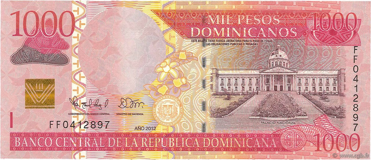 1000 Pesos Dominicanos DOMINICAN REPUBLIC  2012 P.187c UNC