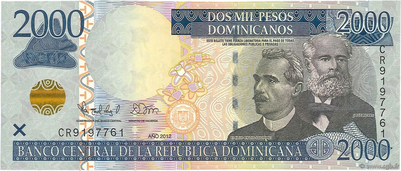 2000 Pesos Dominicanos RÉPUBLIQUE DOMINICAINE  2012 P.188a FDC