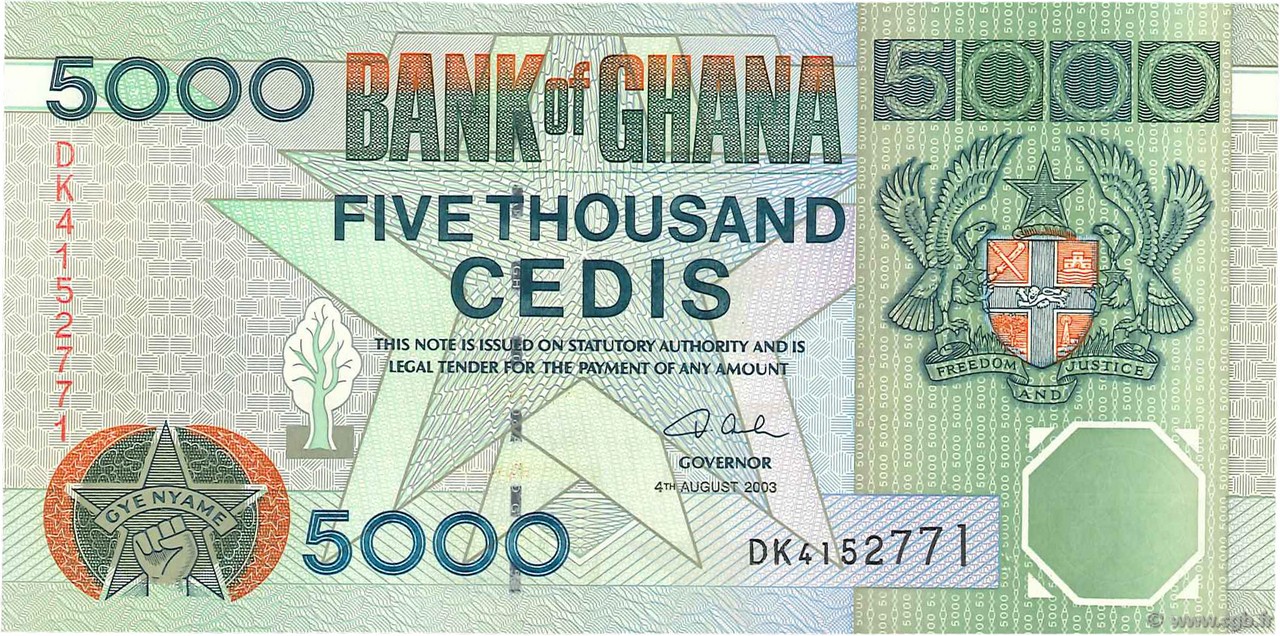5000 Cedis GHANA  2003 P.34i UNC