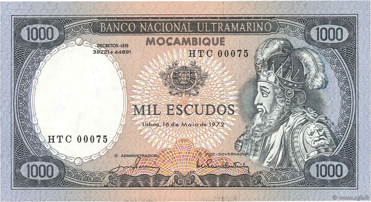 1000 Escudos MOZAMBICO  1972 P.112b AU+