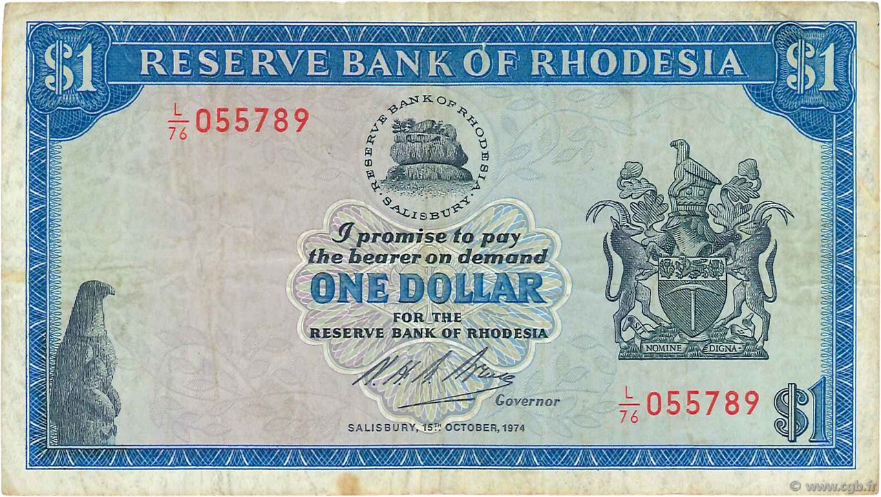 1 Dollar RODESIA  1974 P.30k BC
