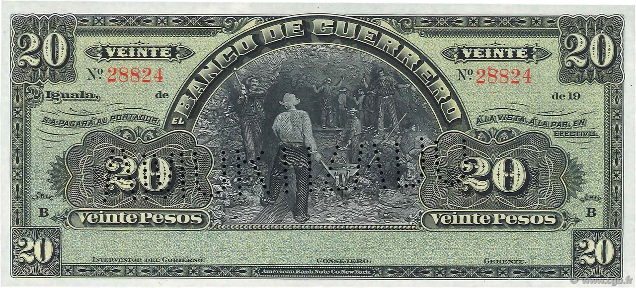 20 Pesos Non émis MEXICO Guerrero 1906 PS.0300b ST