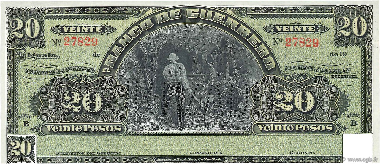 20 Pesos Non émis MEXICO Guerrero 1906 PS.0300b UNC