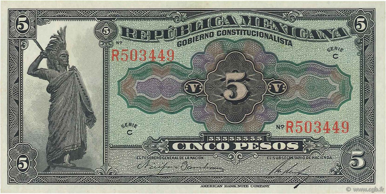 5 Pesos MEXICO  1915 PS.0685a FDC