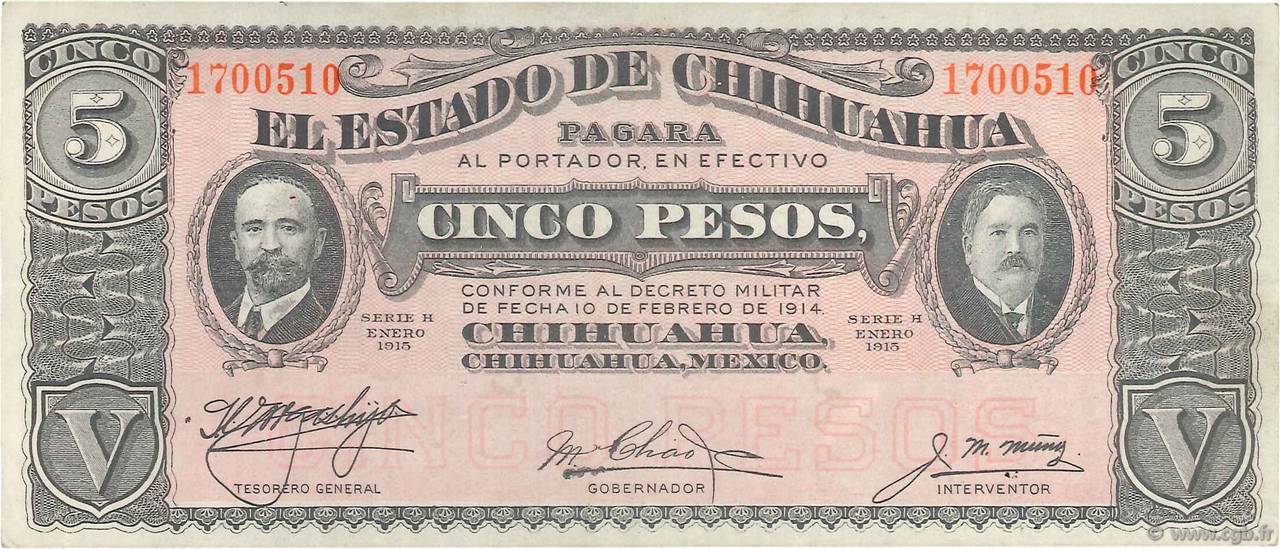 5 Pesos MEXIQUE  1915 PS.0532e SUP