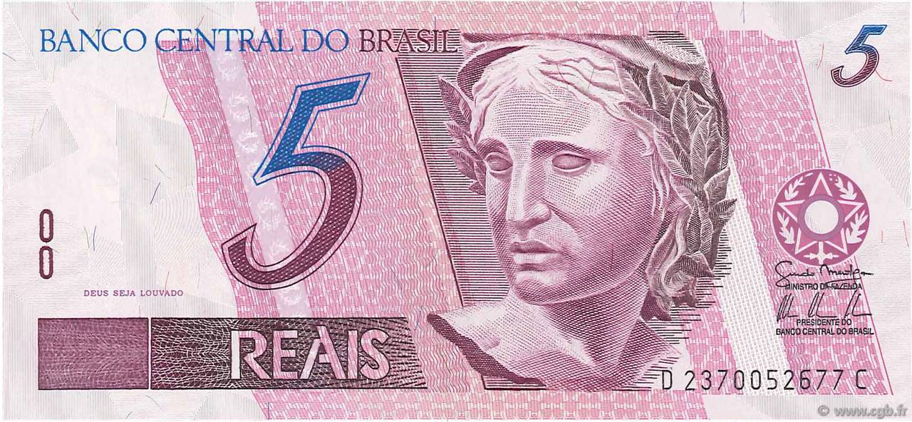 5 Reais BRAZIL  1997 P.244A(k) UNC