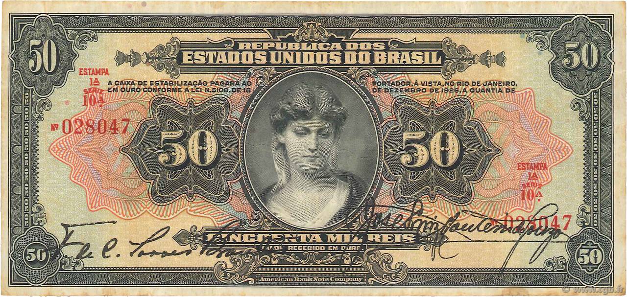 50 Mil Reis BRASIL  1926 P.105a BC+