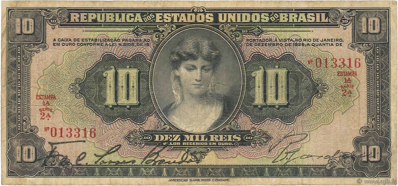 10 Mil Reis BRASIL  1926 P.103a RC+