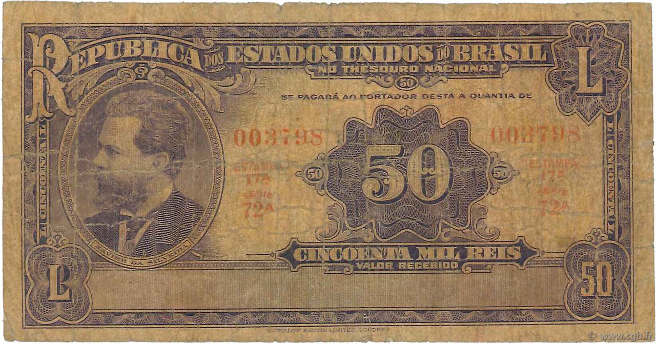 50 Mil Reis BRAZIL  1936 P.059 P