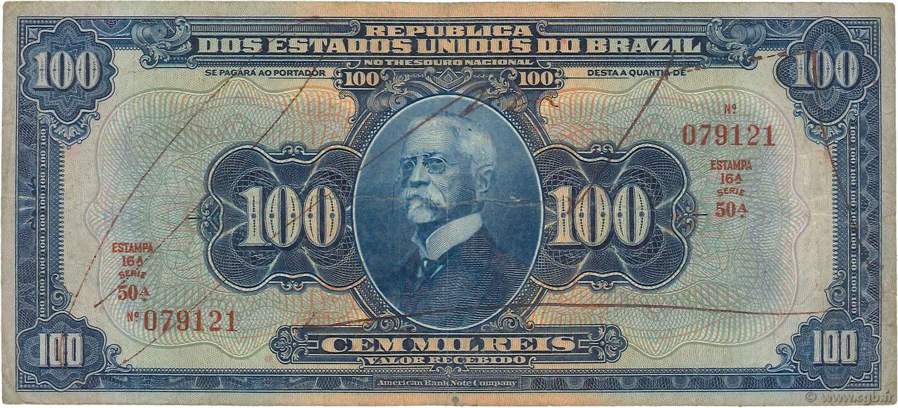 100 Mil Reis BRÉSIL  1925 P.070a TB