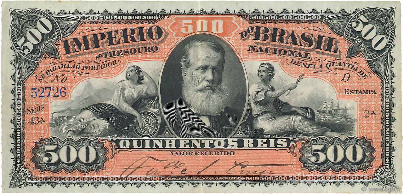 500 Reis BRAZIL  1880 P.A243a VF