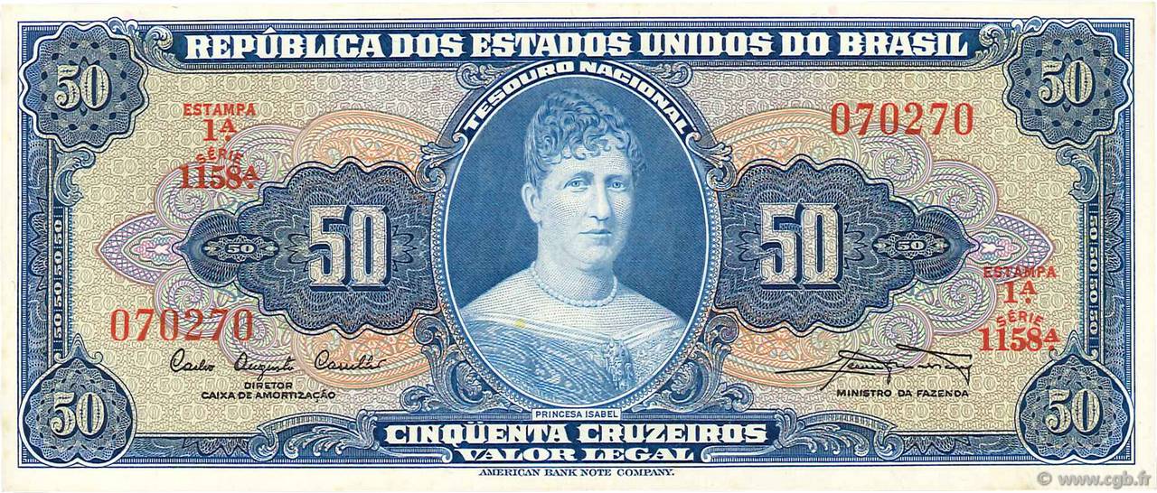 50 Cruzeiros BRASILIEN  1961 P.169a ST