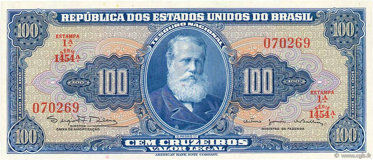 100 Cruzeiros BRAZIL  1964 P.170c UNC