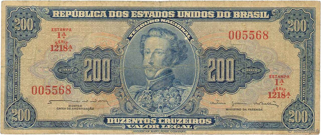 200 Cruzeiros BRAZIL  1964 P.171b G