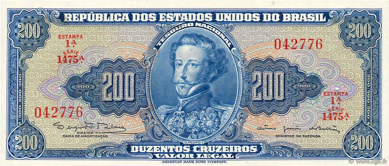 200 Cruzeiros BRASILIEN  1964 P.171c ST