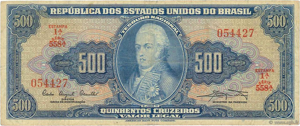 500 Cruzeiros BRAZIL  1961 P.172a F
