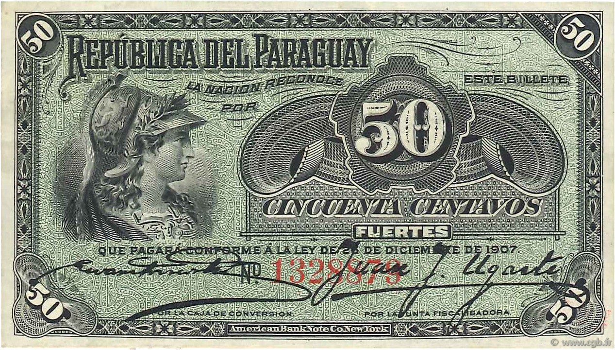 50 Centavos PARAGUAY  1907 P.115a XF