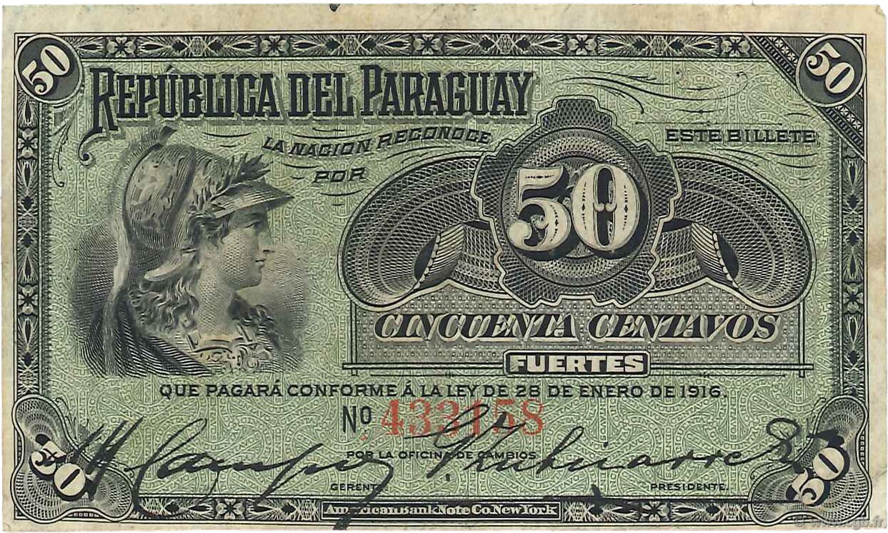 50 Centavos PARAGUAY  1916 P.137a F