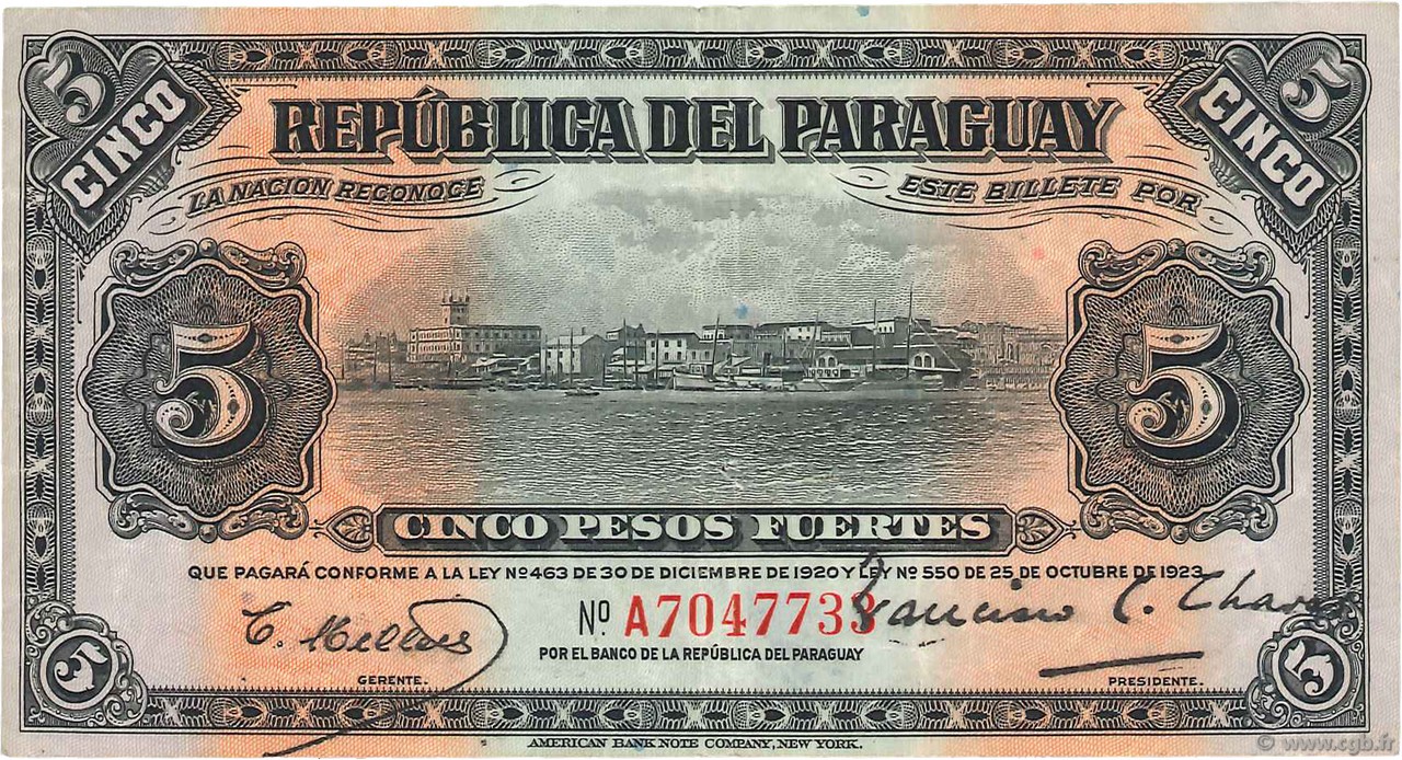 5 Pesos PARAGUAY  1923 P.163 MBC