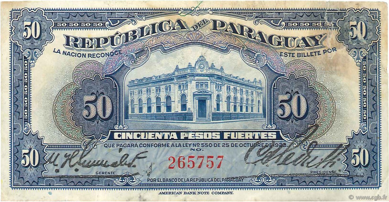 50 Pesos PARAGUAY  1923 P.165a F