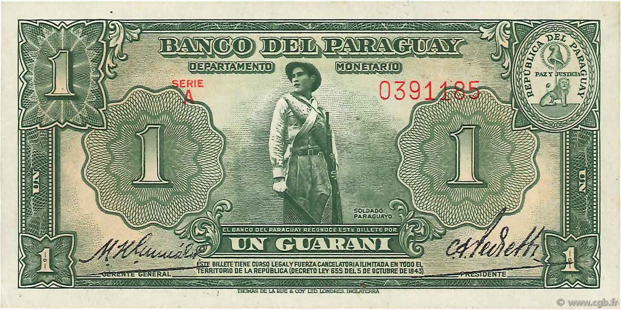 1 Guarani PARAGUAY  1943 P.178 fST