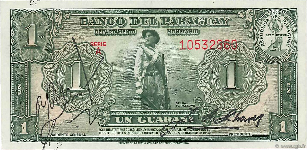 1 Guarani PARAGUAY  1943 P.178 UNC