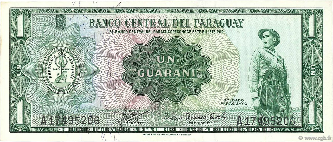 1 Guarani PARAGUAY  1963 P.193a AU