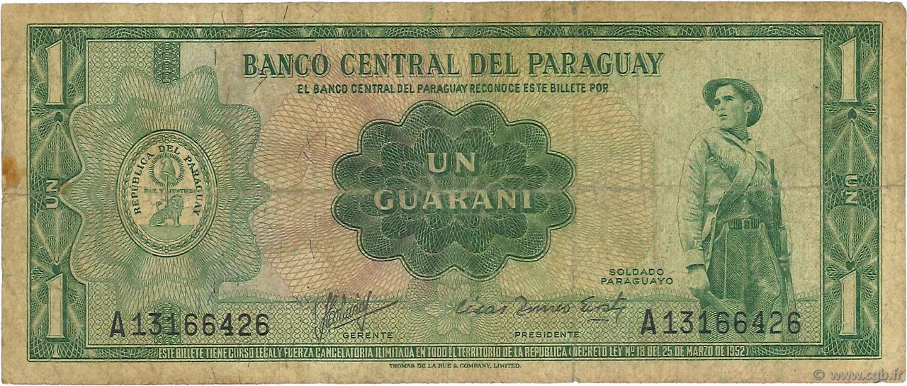 1 Guarani PARAGUAY  1963 P.193a RC