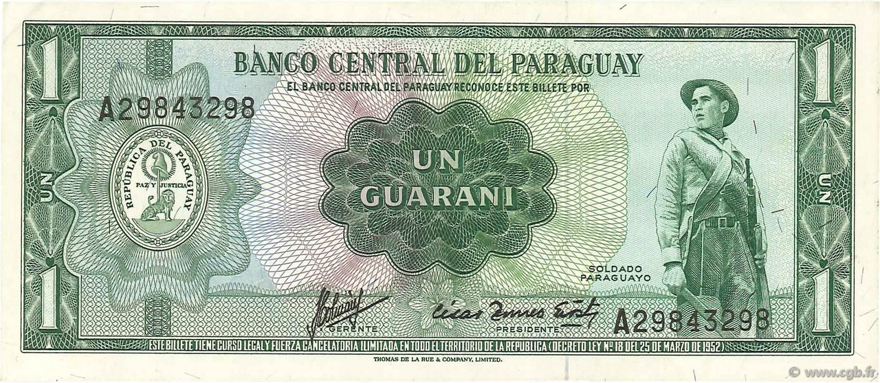 1 Guarani PARAGUAY  1963 P.193b SPL