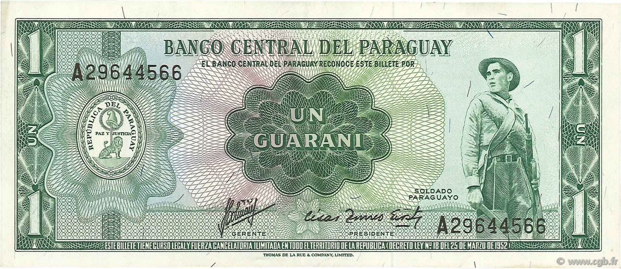 1 Guarani PARAGUAY  1963 P.193b MBC+