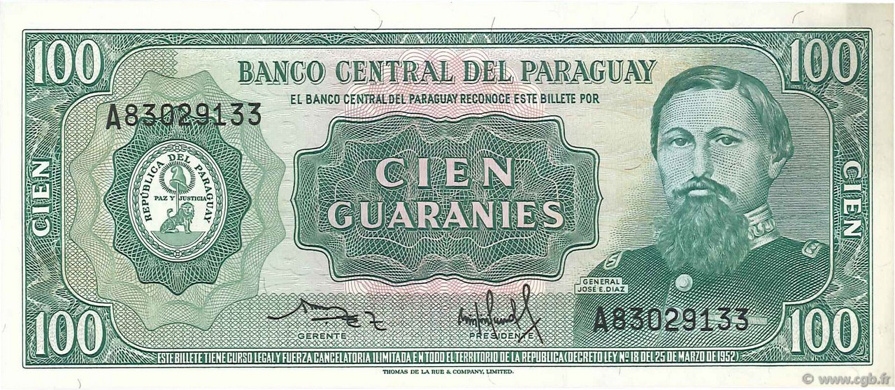 100 Guaranies PARAGUAY  1982 P.205 SC