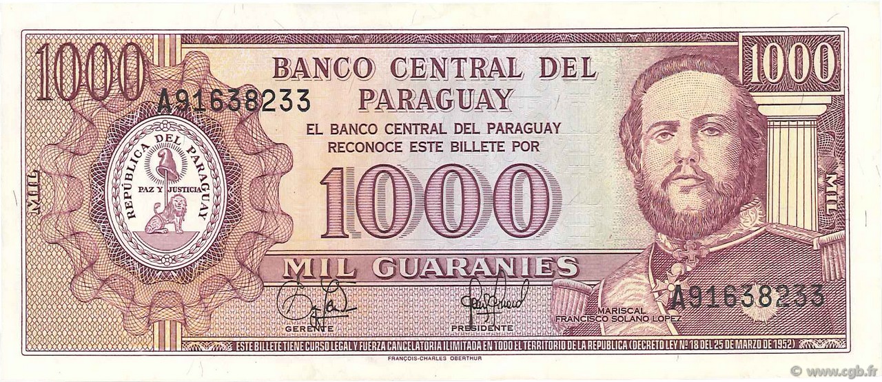 1000 Guaranies PARAGUAY  1995 P.213 BB