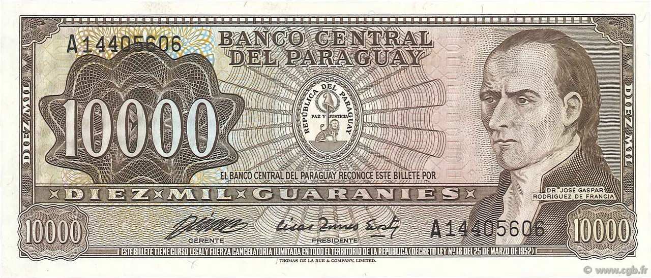 10000 Guaranies PARAGUAY  1982 P.209 NEUF