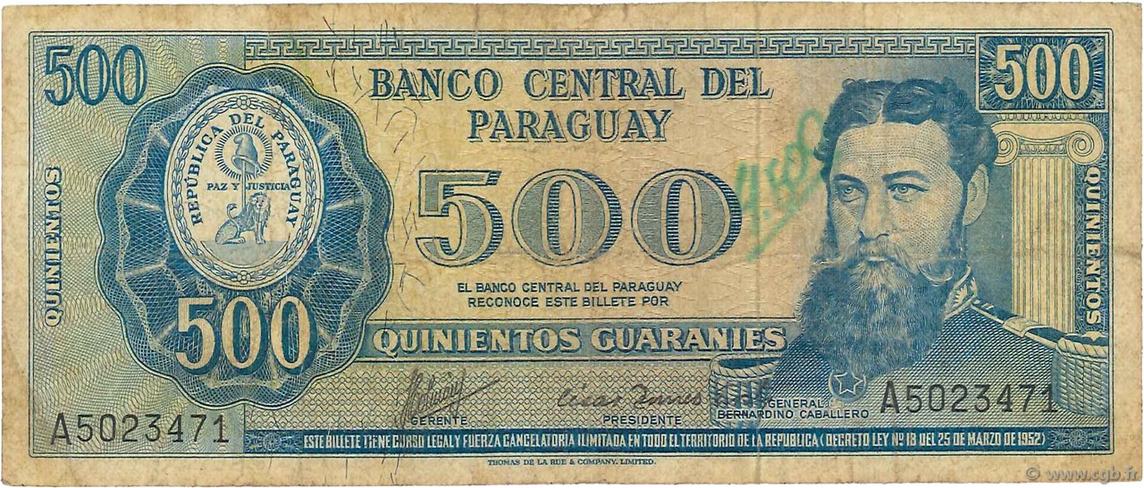 500 Guaranies PARAGUAY  1963 P.200a RC