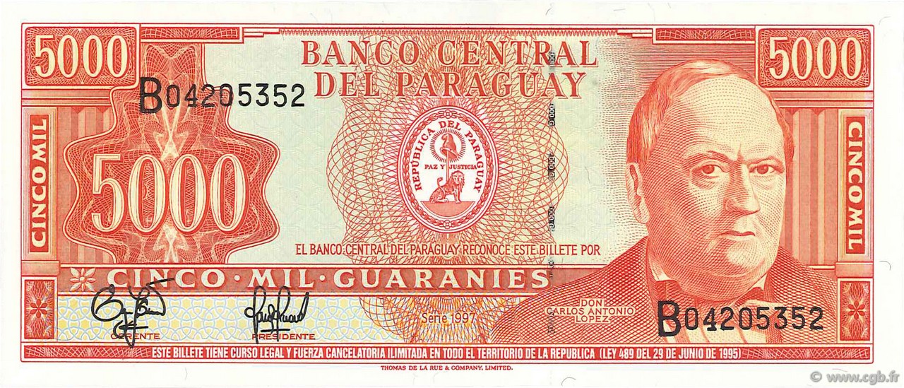 5000 Guaranies PARAGUAY  1997 P.215 FDC