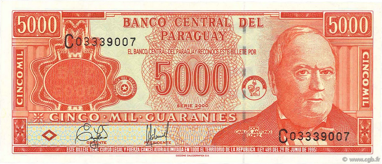 5000 Guaranies PARAGUAY  2000 P.220a FDC