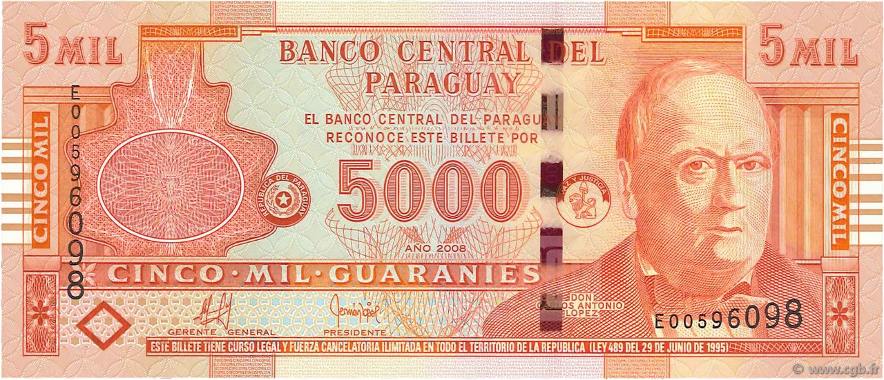 5000 Guaranies PARAGUAY  2008 P.223b FDC