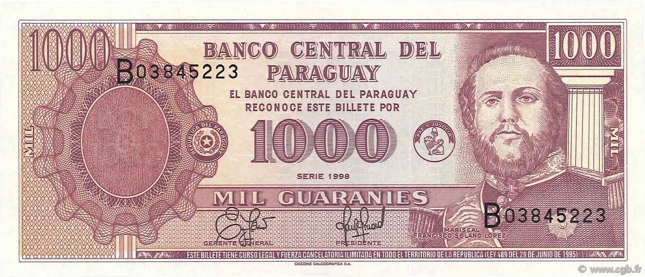 1000 Guaranies PARAGUAY  1998 P.214a FDC