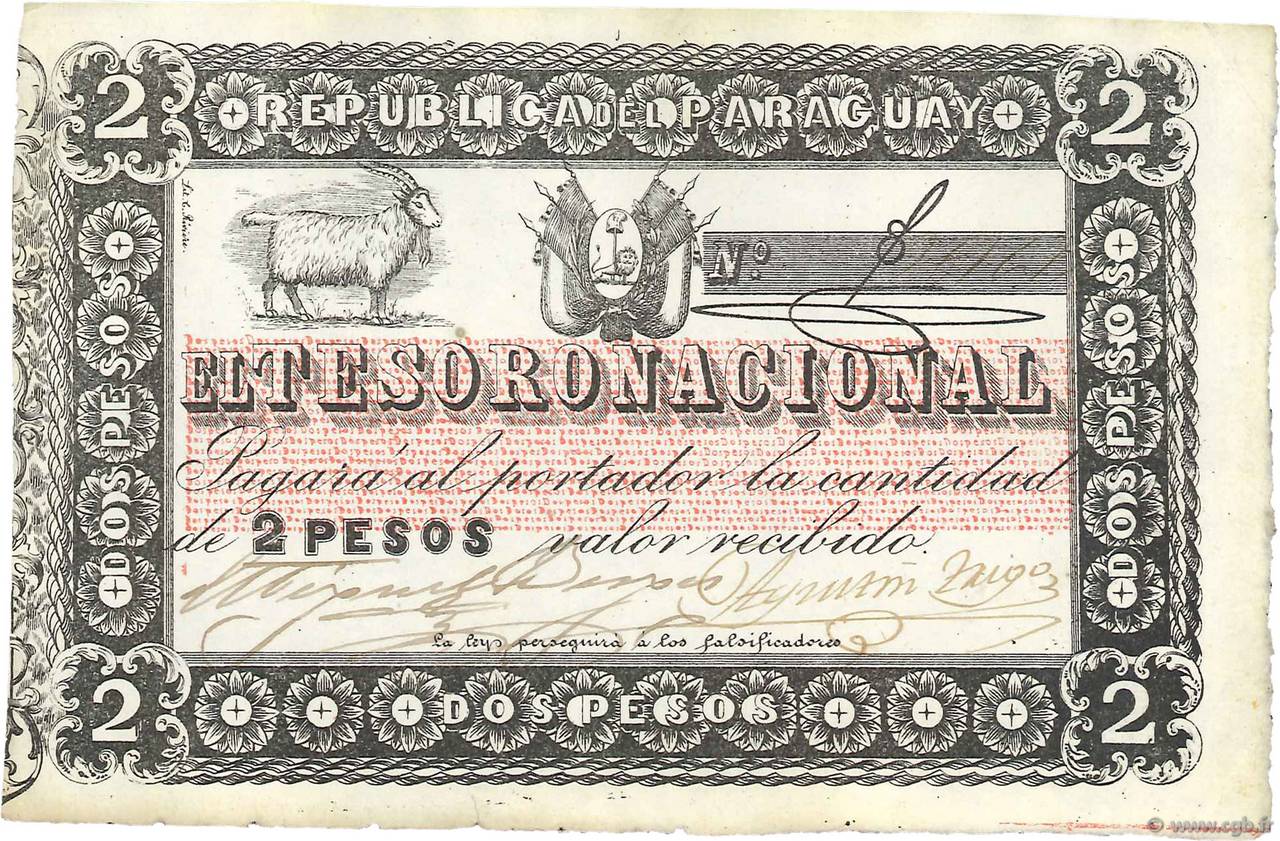 2 Pesos PARAGUAY  1860 P.012 VZ