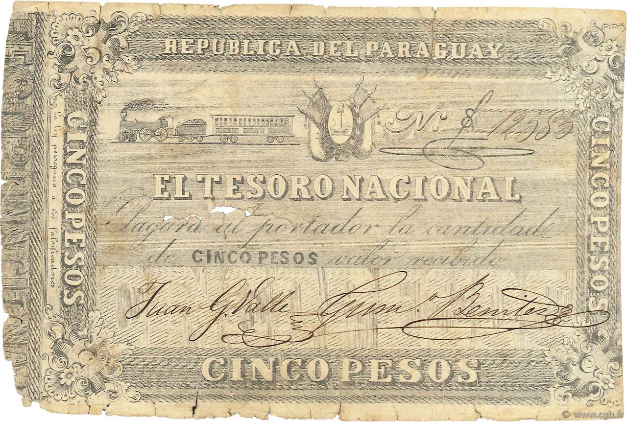 5 Pesos PARAGUAY  1861 P.014 fSGE