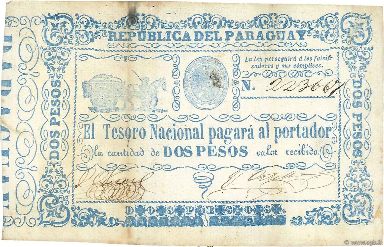 2 Pesos PARAGUAY  1865 P.022 BC