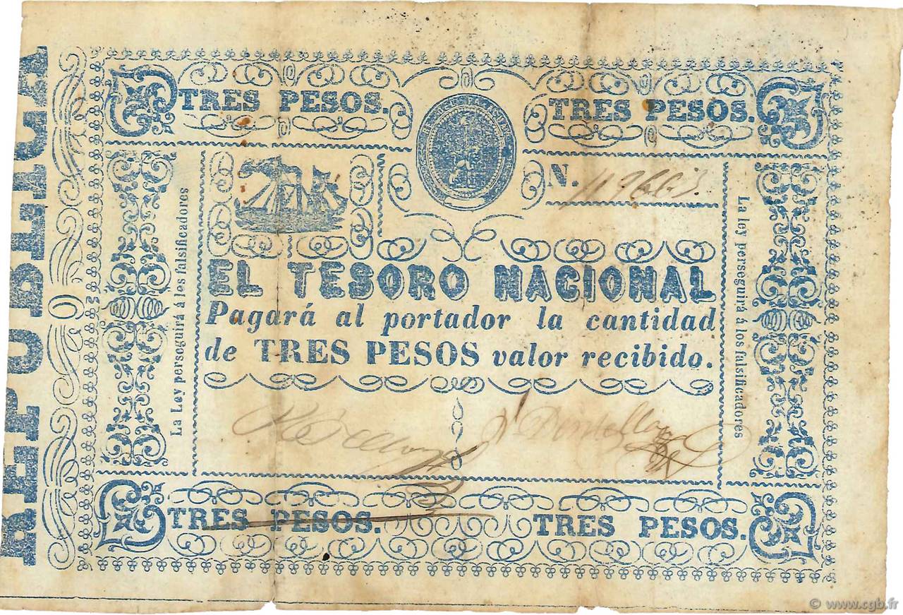 3 Pesos PARAGUAY  1865 P.023 MB