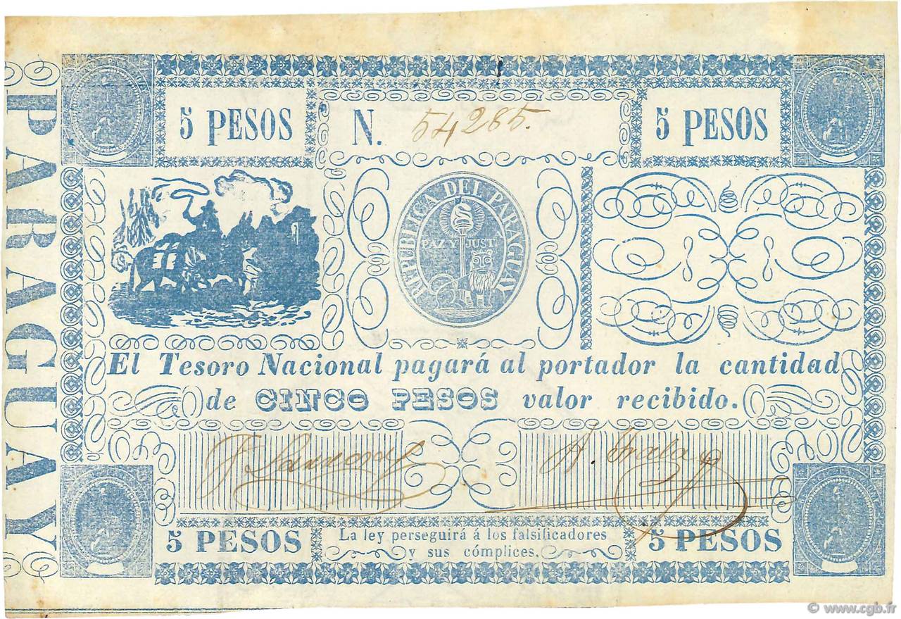 5 Pesos PARAGUAY  1865 P.025 BB